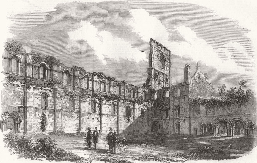 YORKS. Queen, Leeds-Cloister Ct, Kirkstall Abbey 1858 old antique print